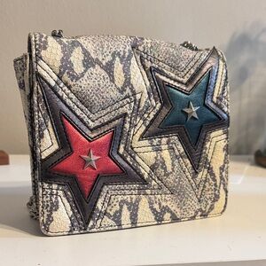 Just Cavalli Snake Print Crossbody Bag with Red and Teal Stars